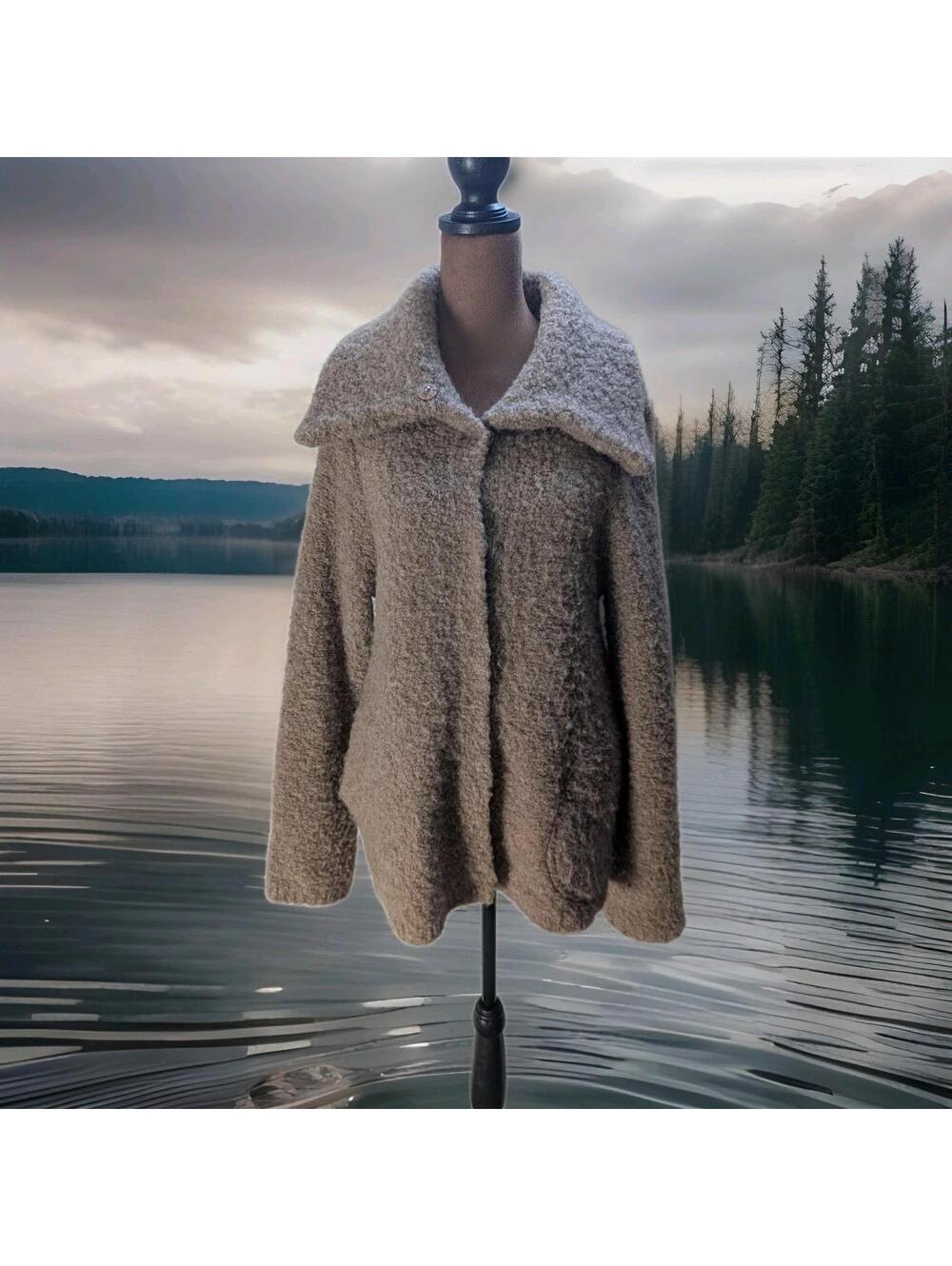 CLASSIC Lands' End Women Brown WOOL & ALPACA Blend Cardigan Medium Petites